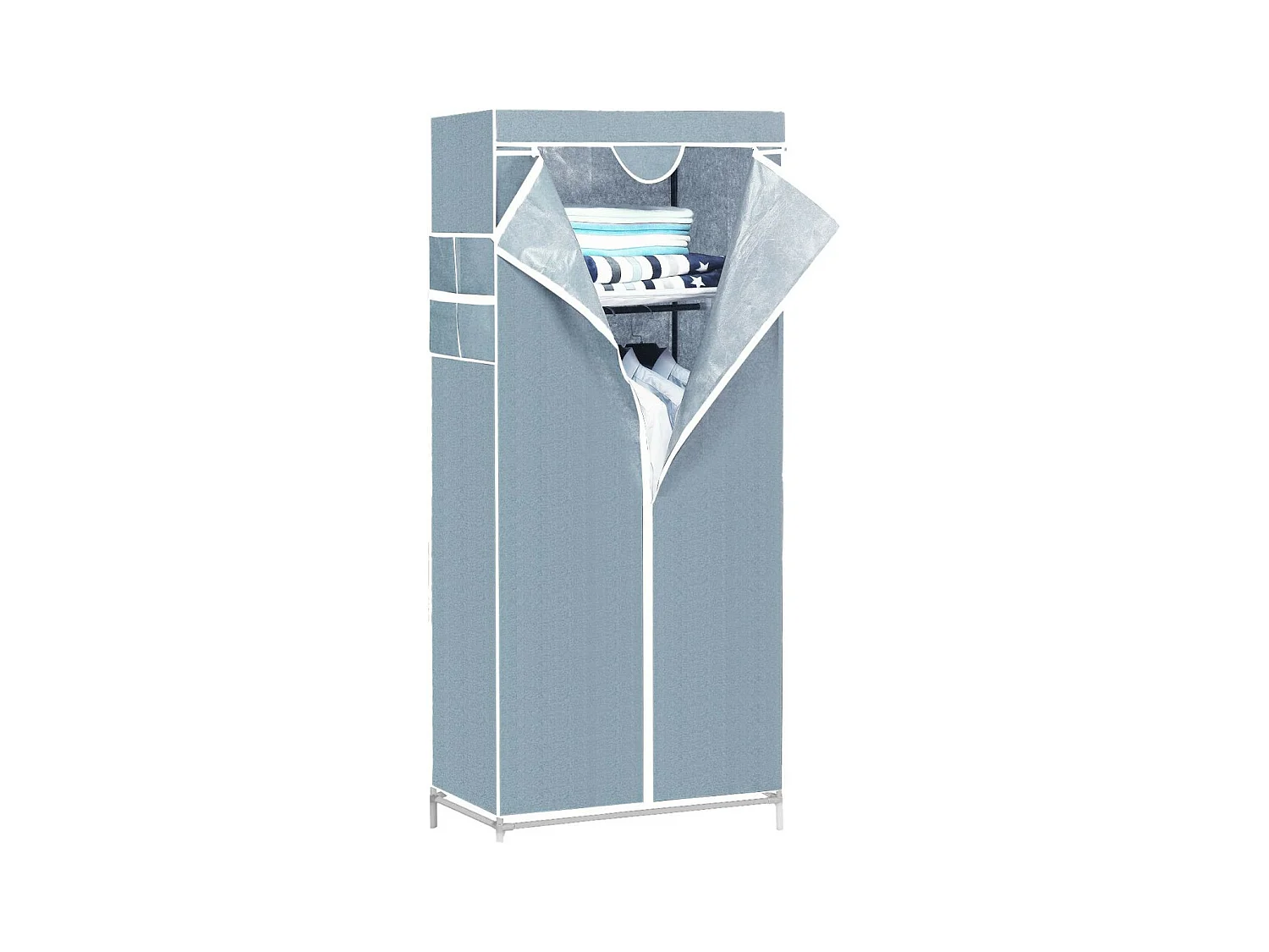 Armoire en tissu avec fermeture éclair blanc/gris 70x45x155cm O91