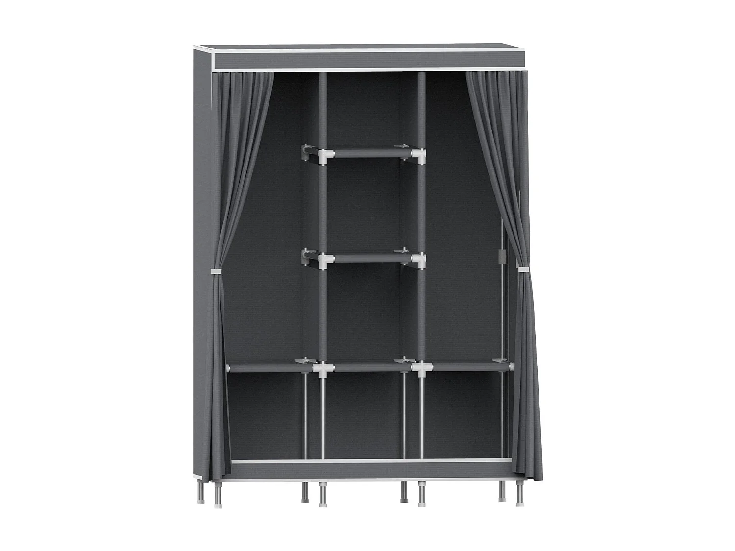 Armario Ropero de Tela Triple con Cortinas Correderas Blanco/Gris 118x45x169cm Thinia Home