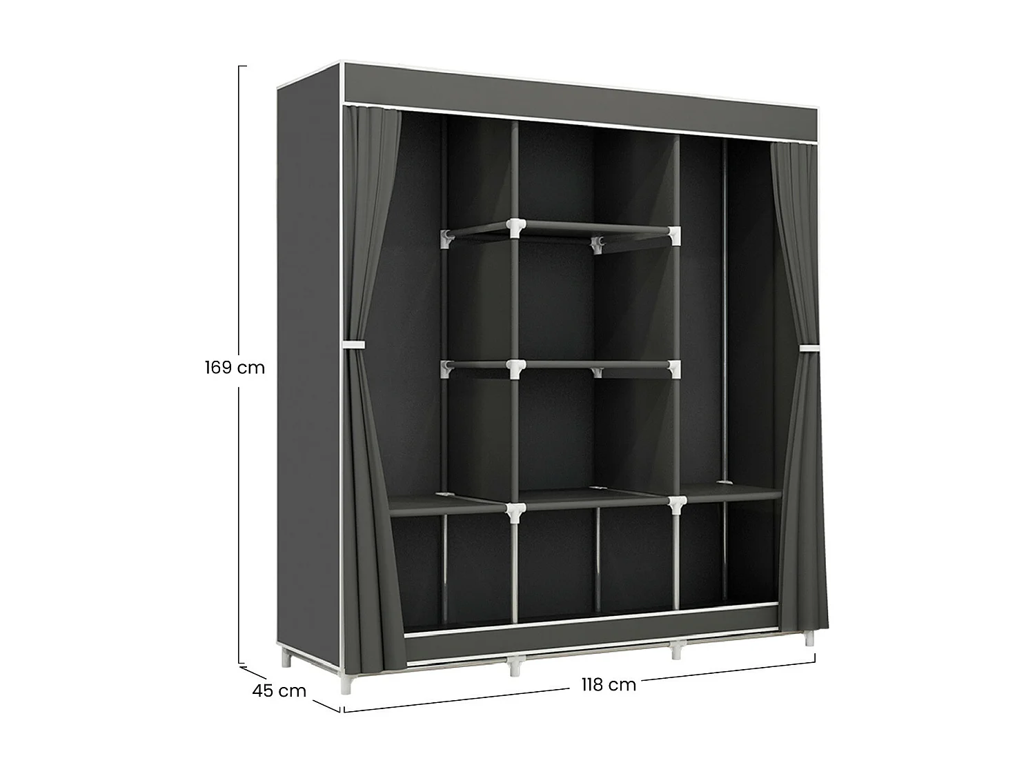 Armario Ropero de Tela Triple con Cortinas Correderas Blanco/Gris 118x45x169cm Thinia Home