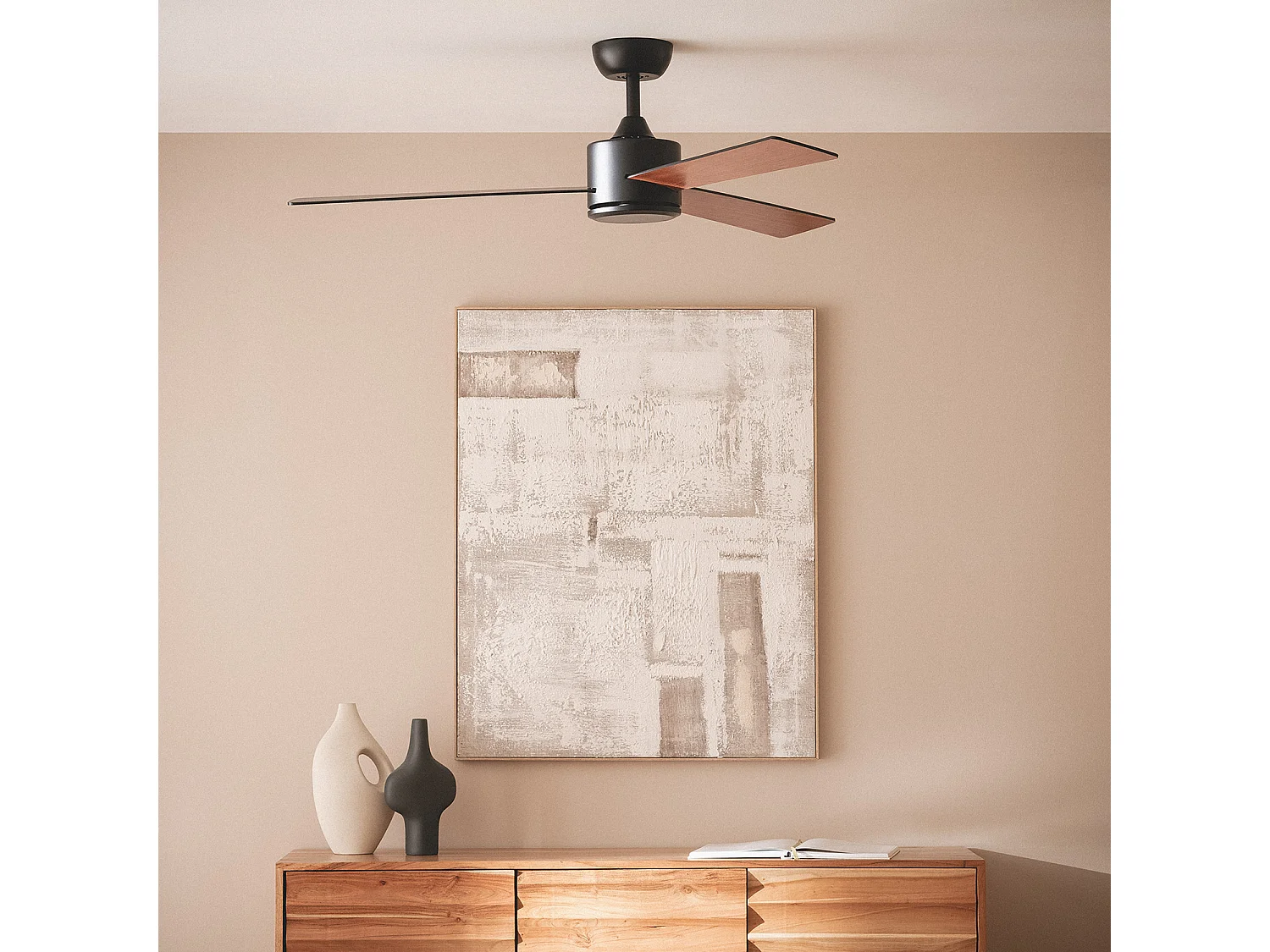 Ventilateur de Plafond Silencieux Fleves 132cm Motor DC Noir  Sans lumière, Contrôleur mural + télécommande, Wifi: True