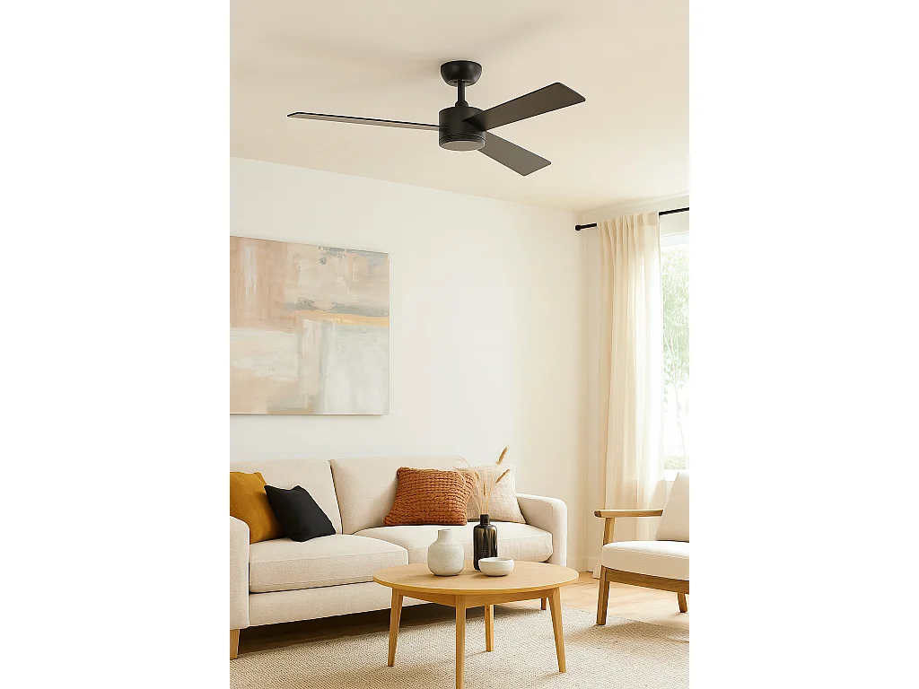 Ventilateur de Plafond Silencieux Fleves 132cm Motor DC Noir  Sans lumière, Télécommande, Wifi: True