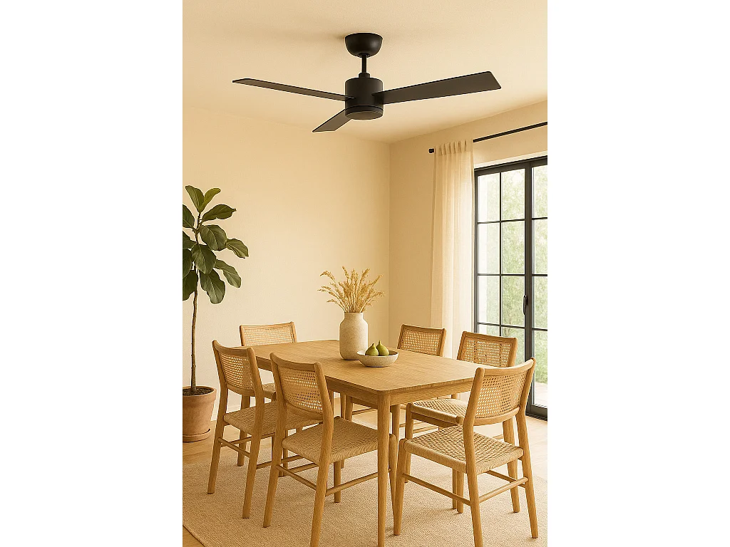 Ventilateur de Plafond Silencieux Fleves 132cm Motor DC Noir  Sans lumière, Télécommande, Wifi: True