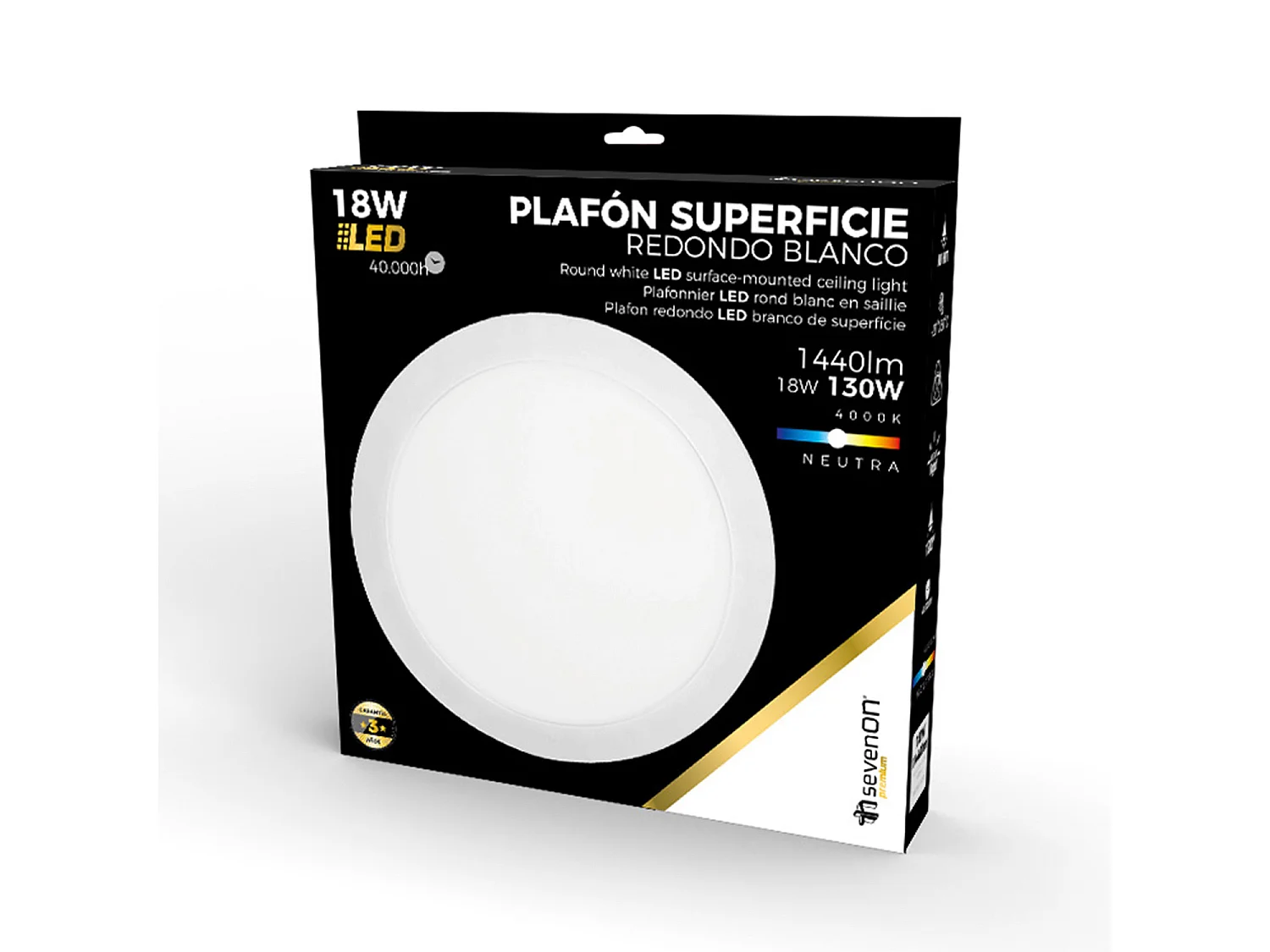 Downlight LED de Superficie Redondo 18W 1440lm Ø22,5cm 4000K Blanco 40000H 7hSevenOn