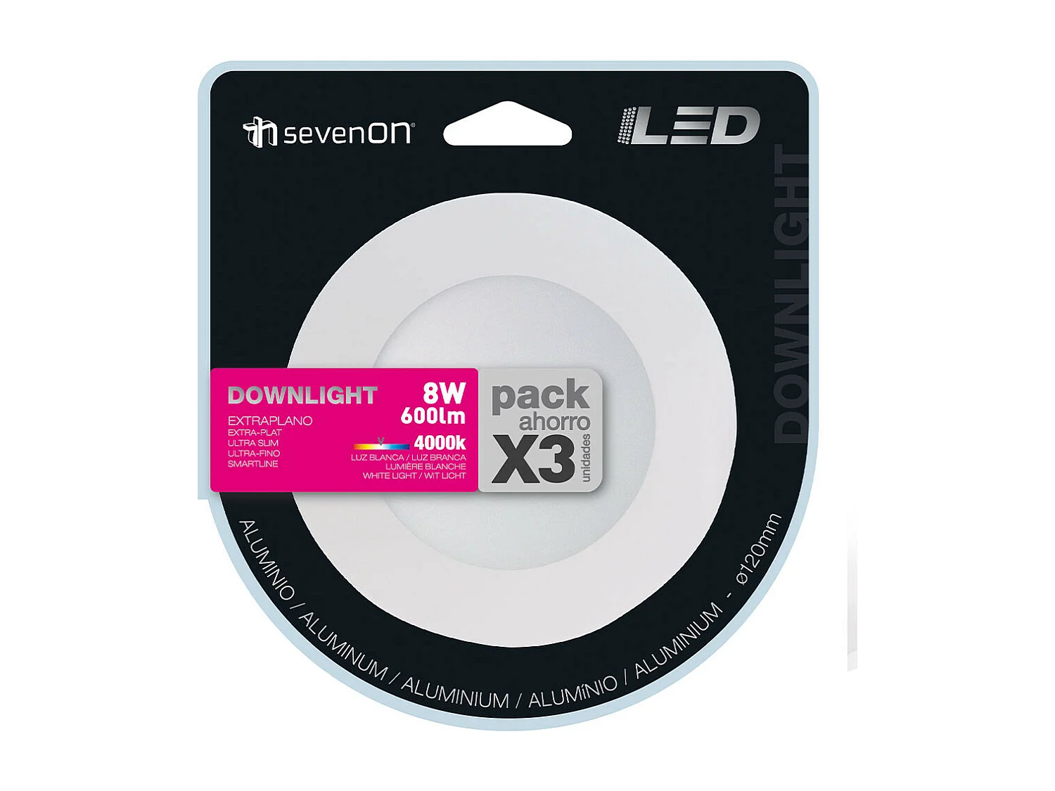Pack 3 Downlight LED Ultraslim Empotrable Redondo 8W 600lm Ø10,5cm 4000K Blanco 7hSevenOn
