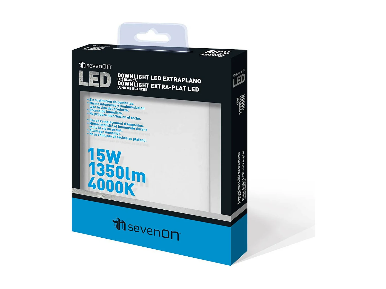 Downlight LED Ultraslim Empotrable Cuadrado 15W 1100lm 20.5x20.5cm 4000K Aluminio 7hSevenOn LED