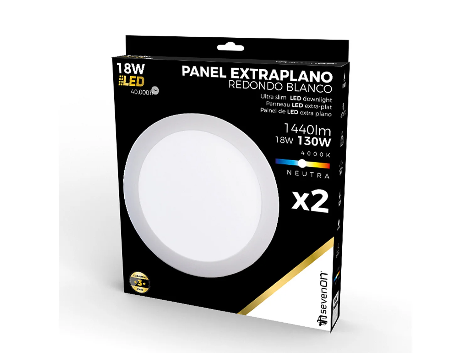 Pack 2 Downlights LED Ultraslim Redondos 18W 1440lm Ø22,5cm 4000K Blanco 40000H 7hSevenOn
