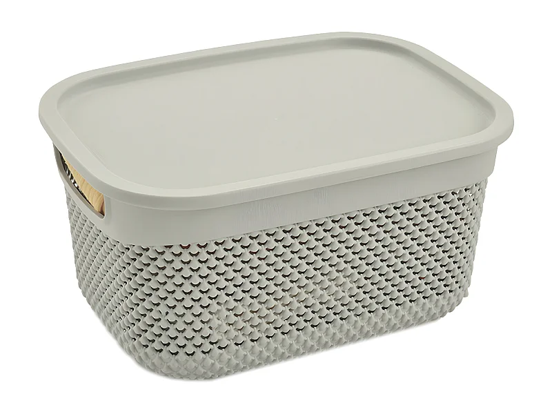 Cesta Mediana Rectangular con Tapa 6,6 Litros Gris 7house