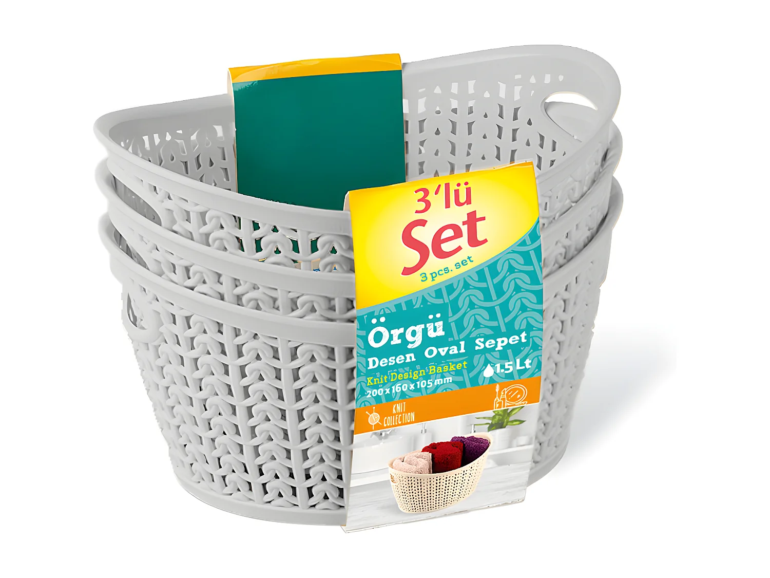Kit 3 Cestas Ovaladas 1,5 Litros 7house