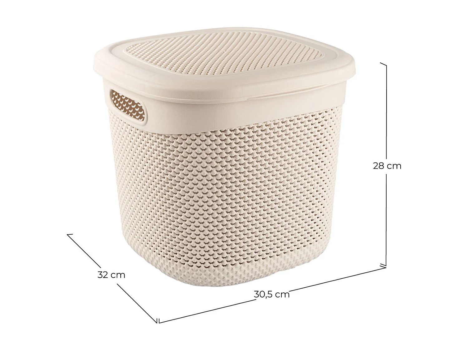 Cestino quadrato medio con coperchio 15 litri Beige 7house