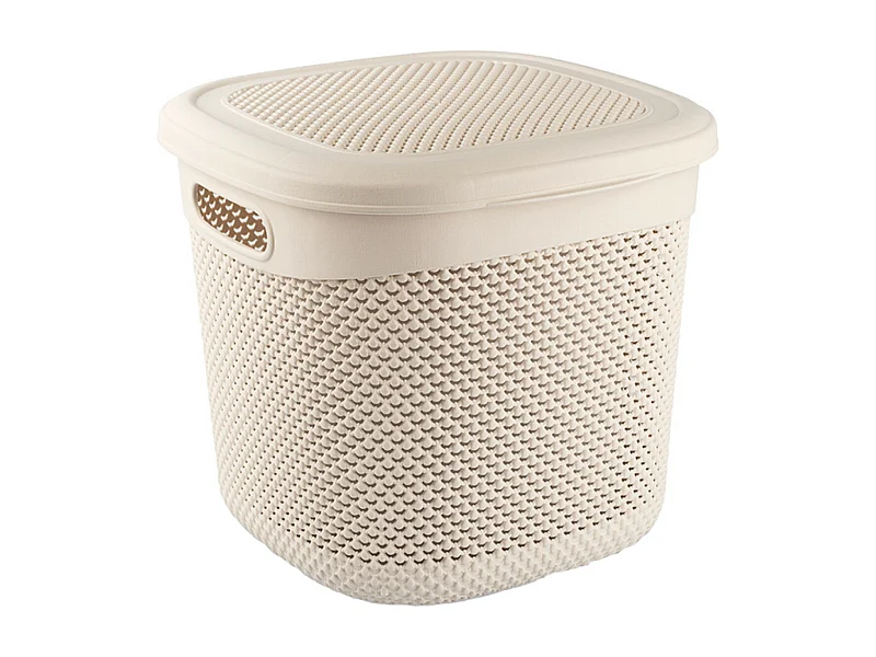 Cesta Mediana Cuadrada con Tapa 15 Litros Beige 7house