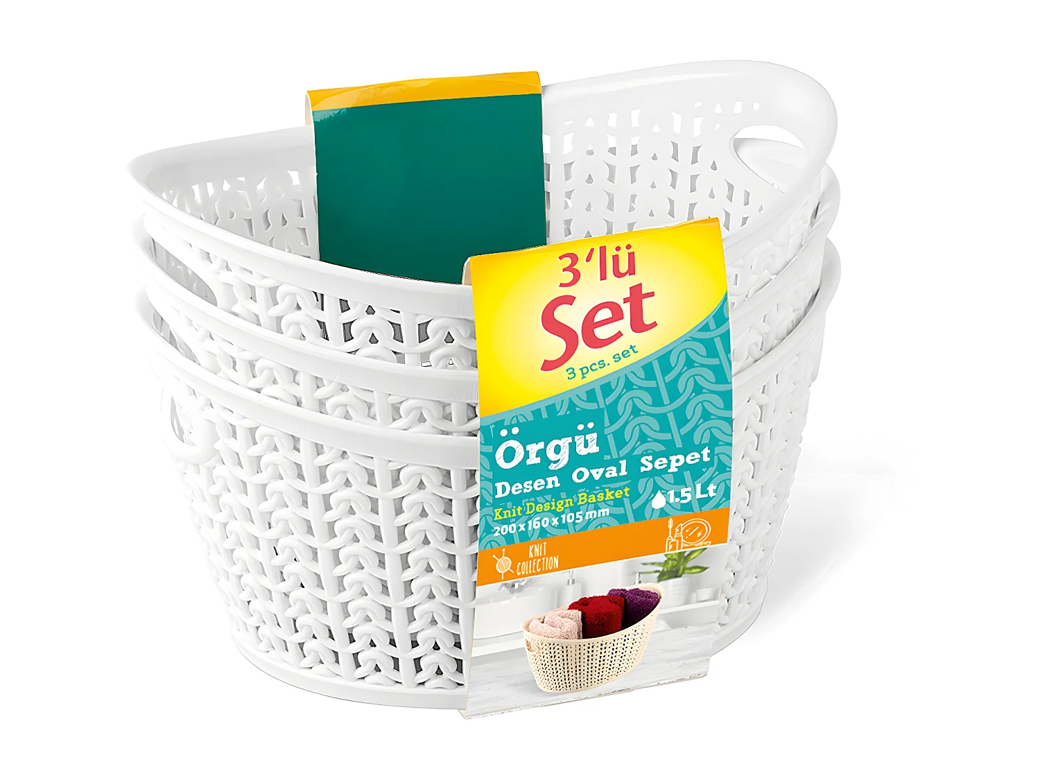 Kit 3 Cestini Ovali 1,5 Litri Bianco 7house