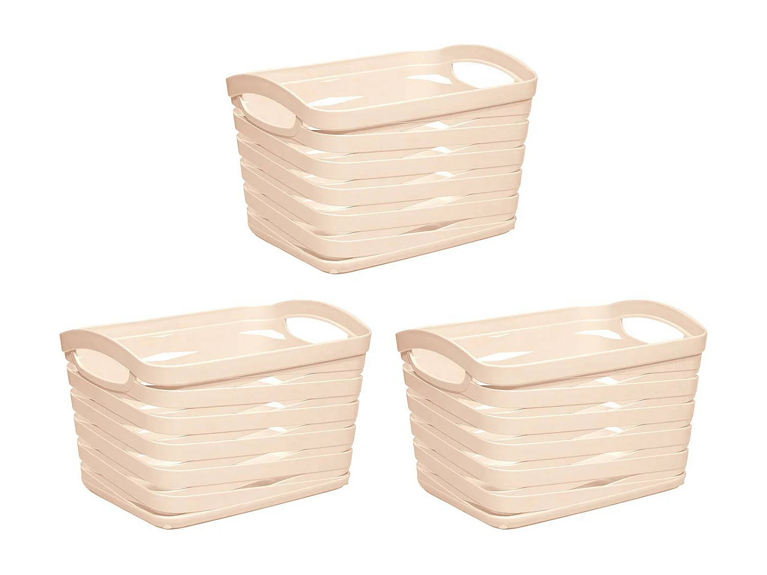 Kit 3 Cestas Medianas Rectangulares 1,5 Litros Beige 7house