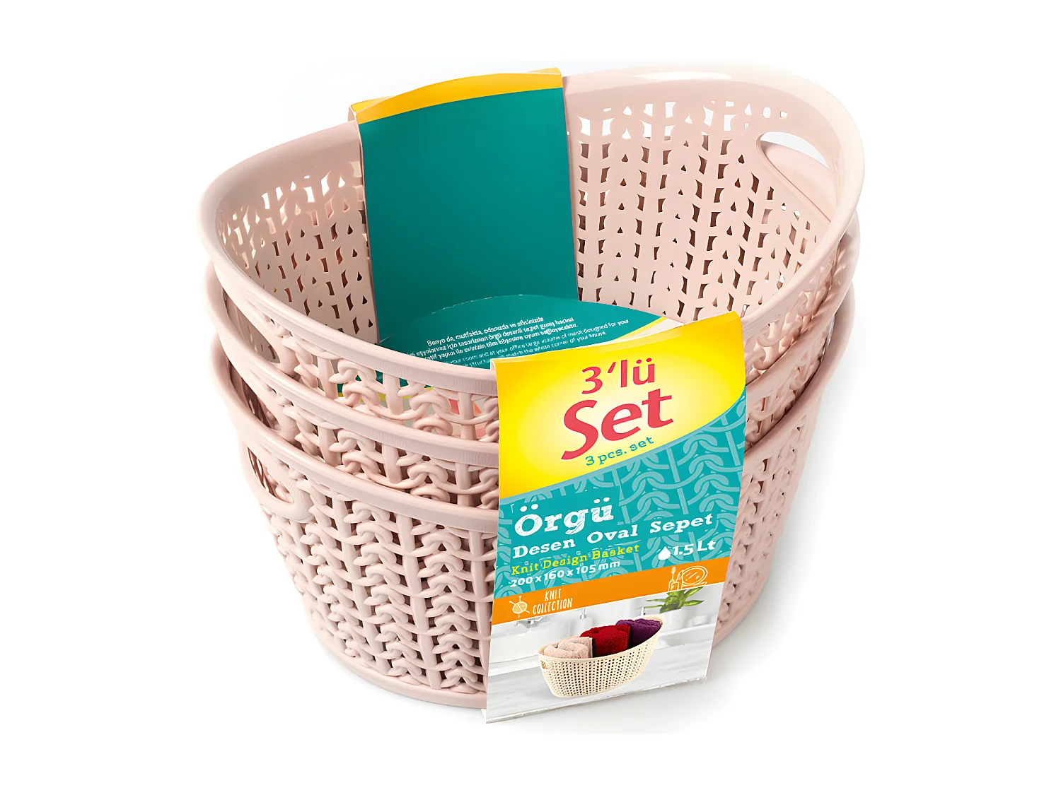 Kit 3 Cestas Ovaladas 1,5 Litros 7house