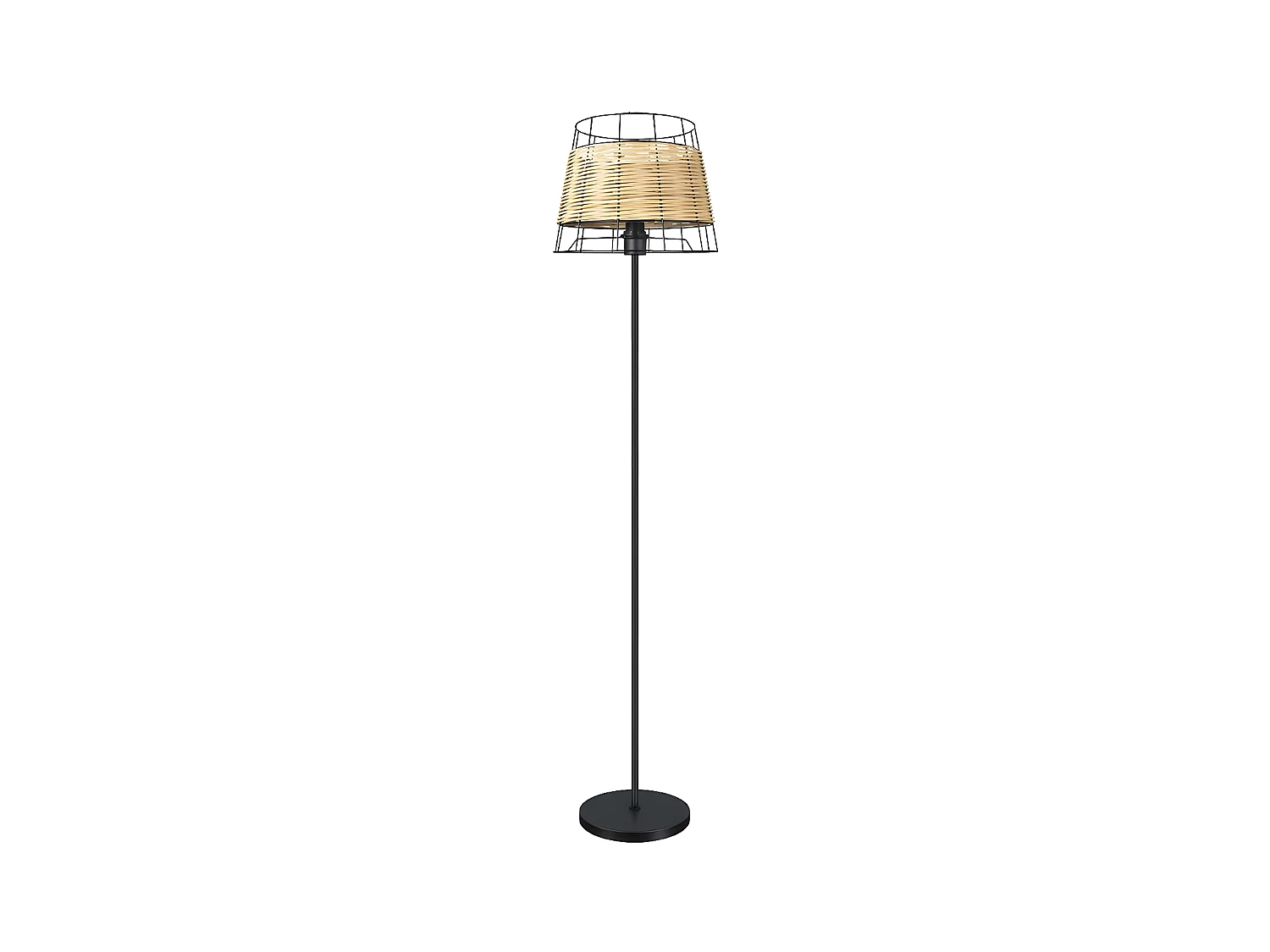 Lampara De Pie Con Pantalla Rattan Burano Negra 1 Luz Fabrilammp