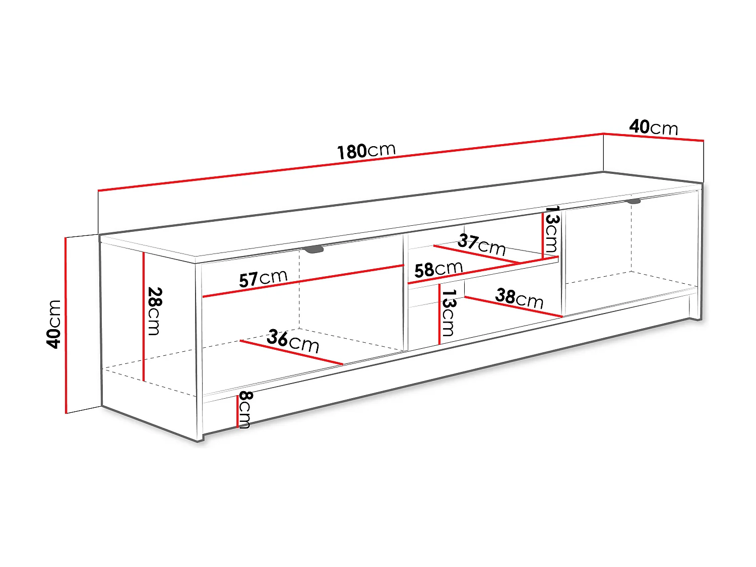 Mesa para TV Comfivo J101, 180x40x40cm