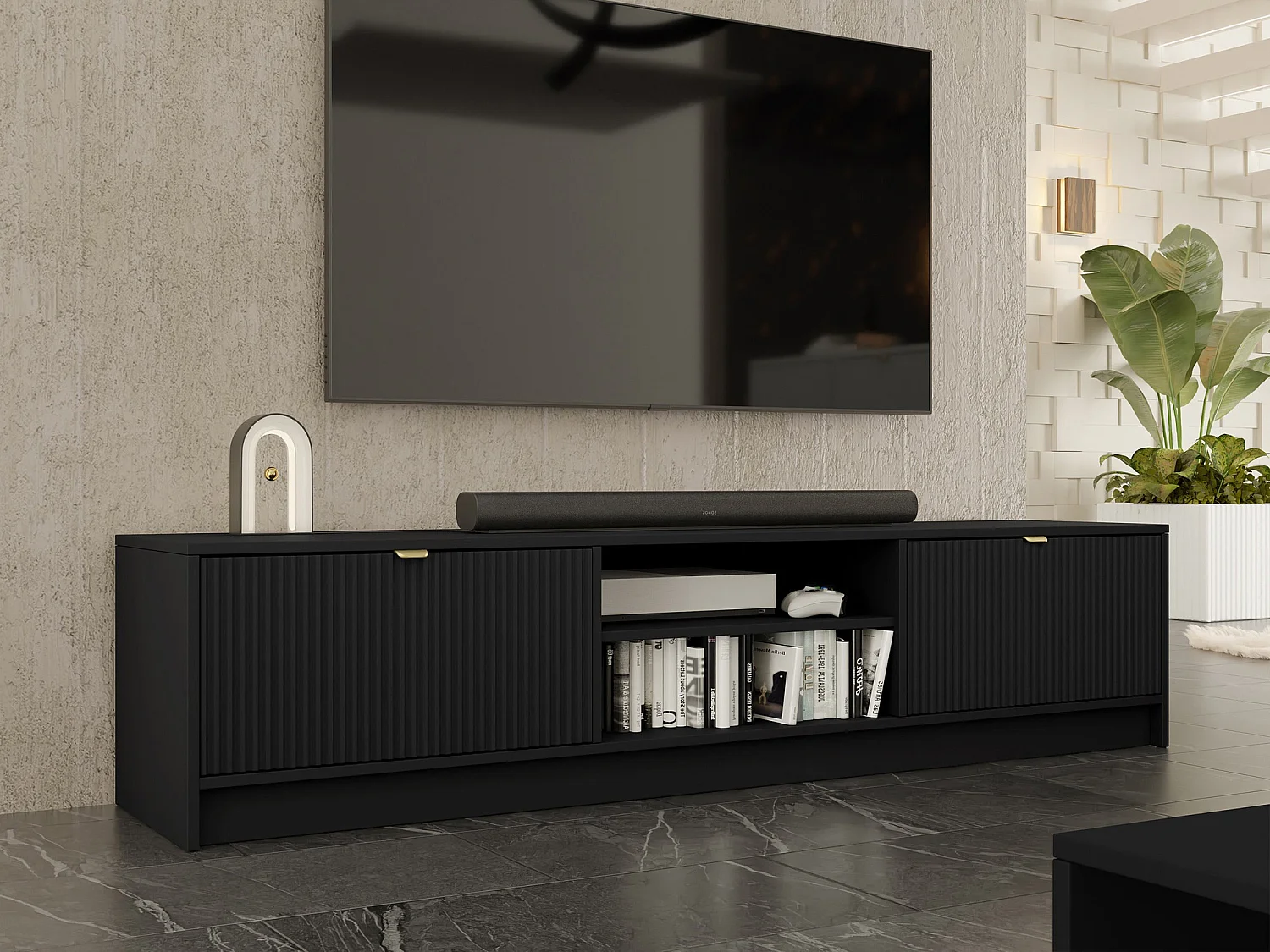 Meuble TV Comfivo Larmire 104, Noir, 180x40x40cm