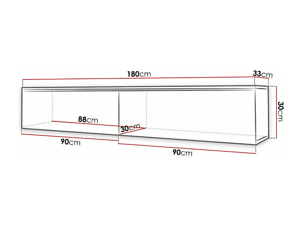 Meuble TV Sarasota 164, Blanc, 180x30x33cm