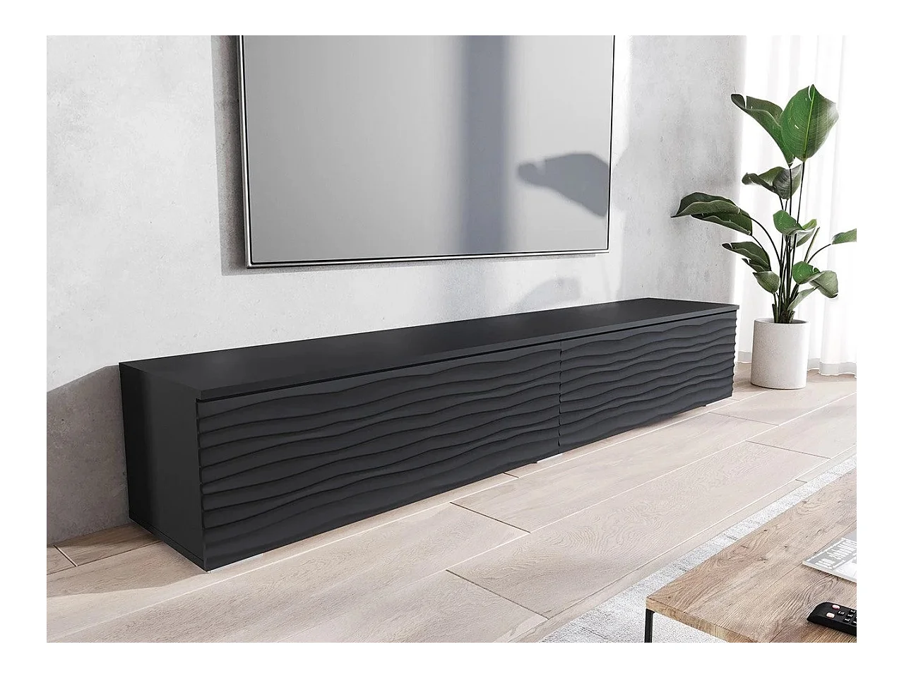 Meuble TV Sarasota 164, Graphite|Noir, 180x30x33cm