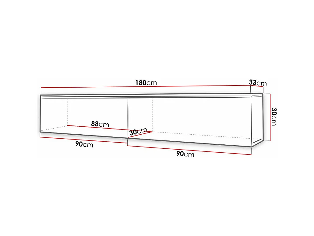 Meuble TV Sarasota 164, Graphite|Noir, 180x30x33cm