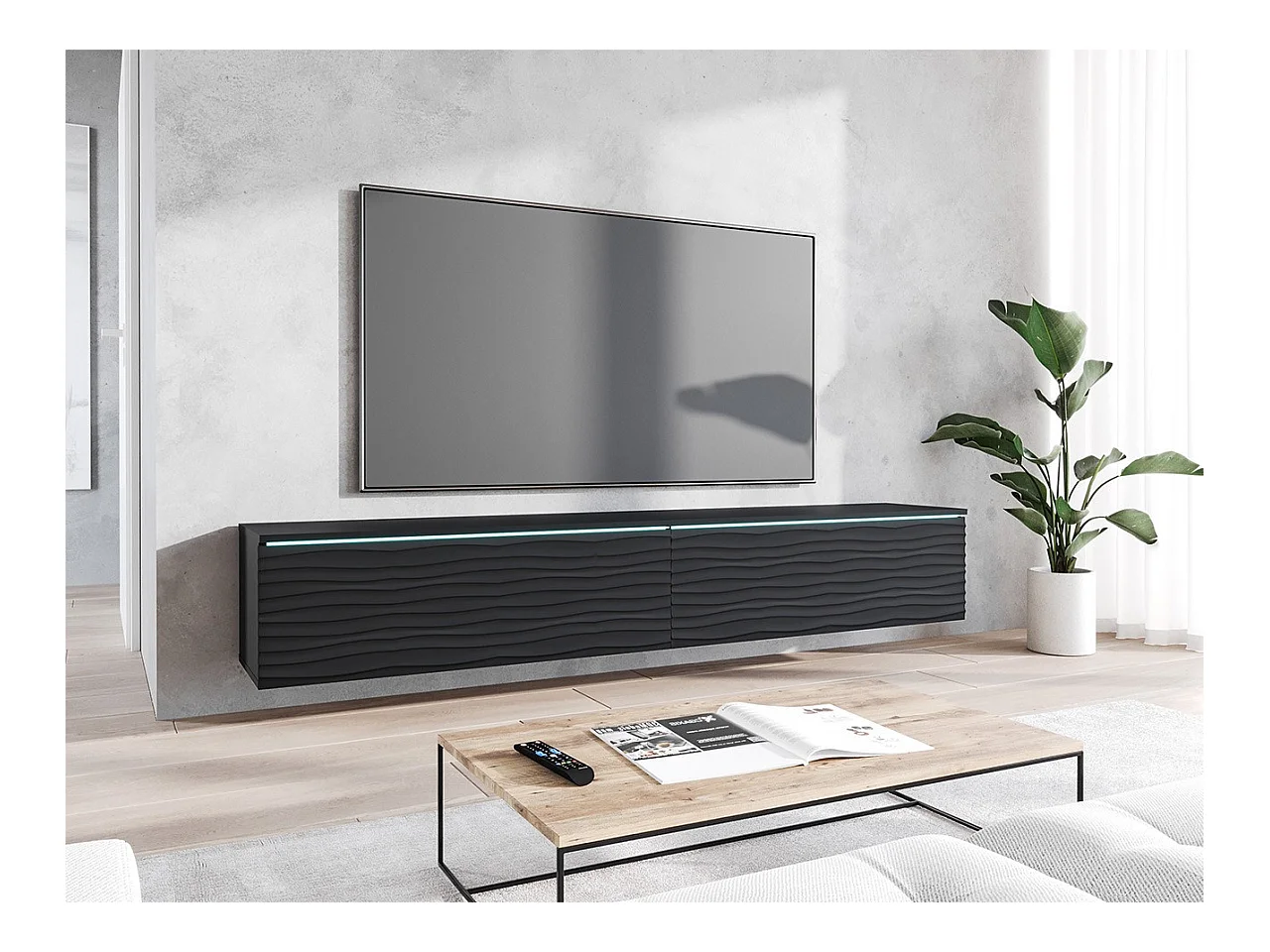 Mueble TV Sarasota 164, Grafito|Negro, 180x30x33cm