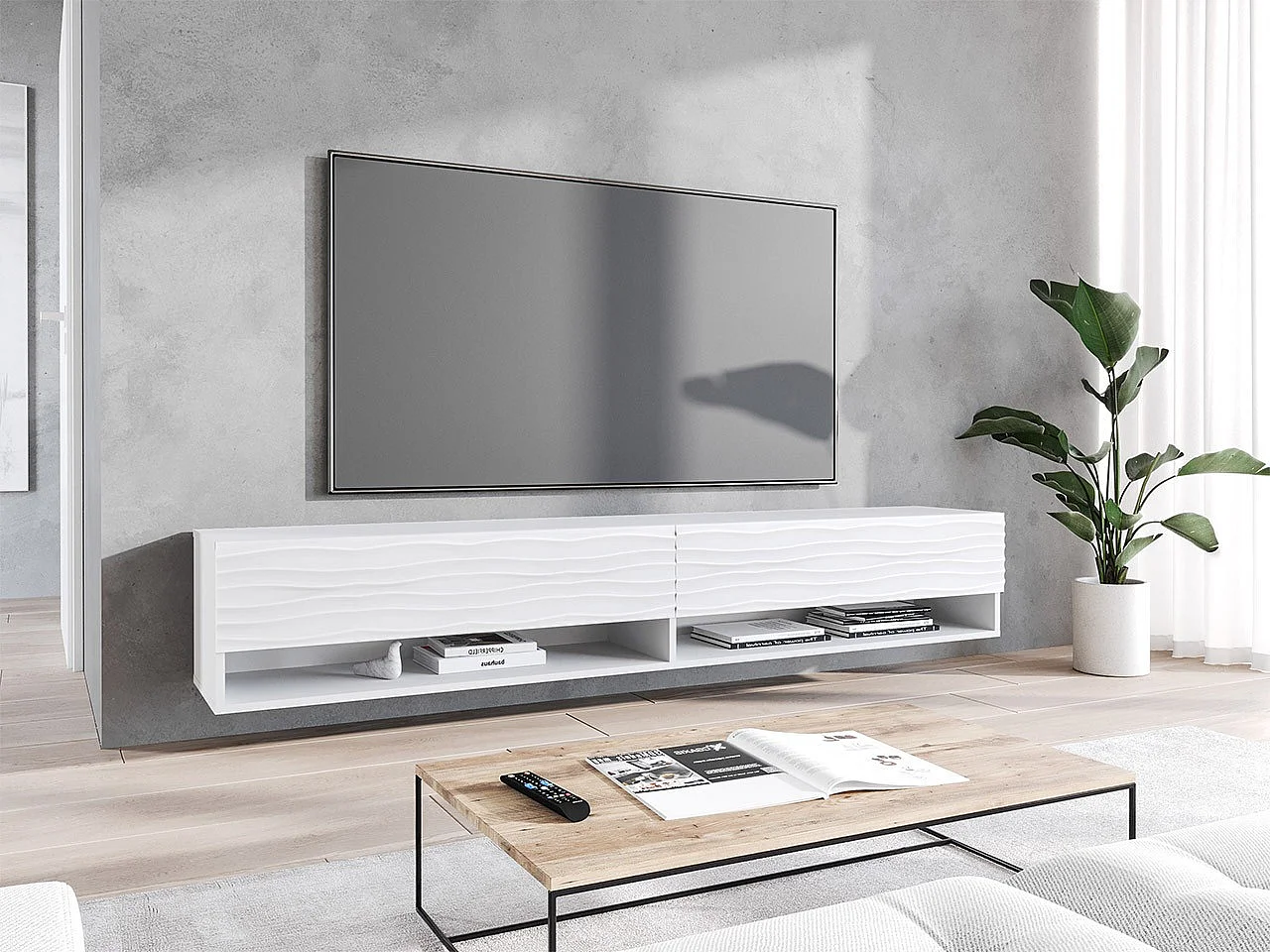 Mueble TV Sarasota 119, Blanco, Número de puertas: 2.00, 180x30x33cm