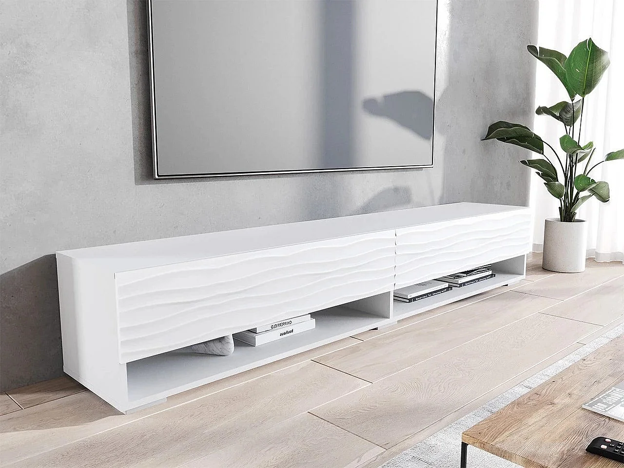 Meuble TV Sarasota 119, Blanc, Le nombre de portes: 2, 180x30x33cm