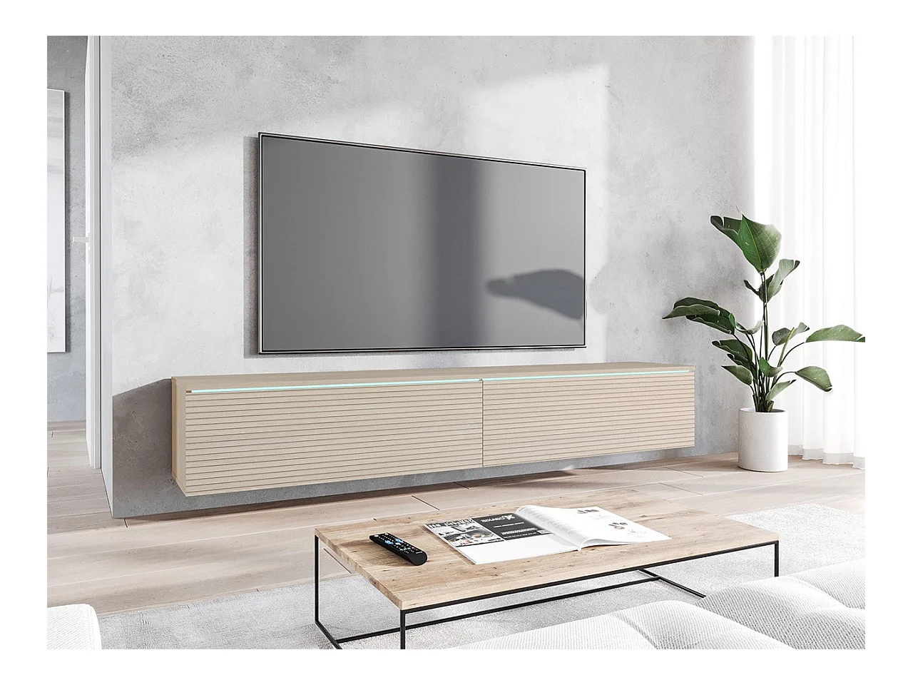 Meuble TV Sarasota 121, Chêne, Le nombre de portes: 2, 180x30x33cm