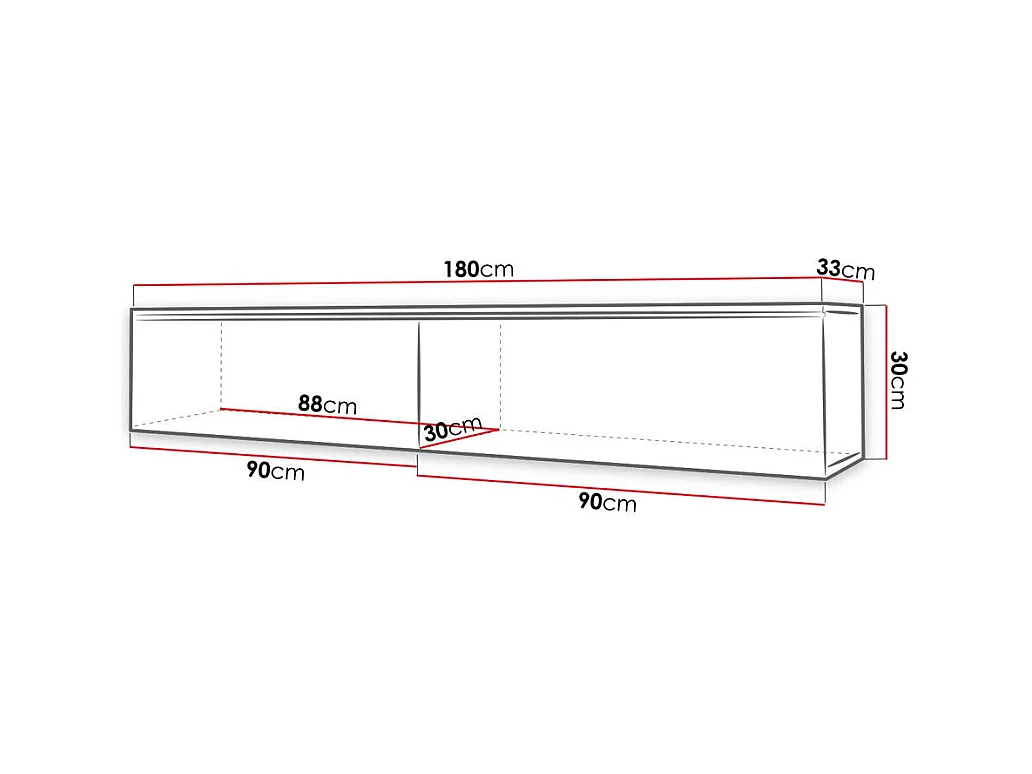 Meuble TV Sarasota 121, Chêne, Le nombre de portes: 2, 180x30x33cm