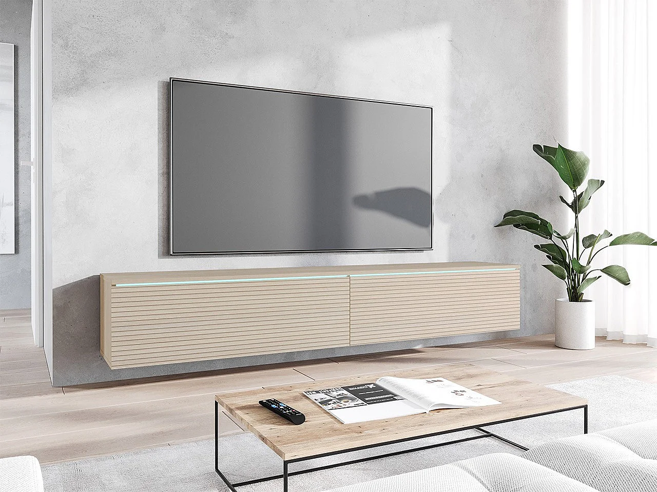 Meuble TV Sarasota 121, Chêne, Le nombre de portes: 2, 180x30x33cm