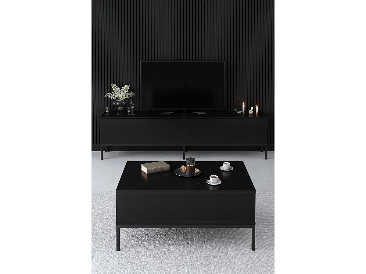 Meuble TV  2 portes rabattables noir L180 cm - LORD