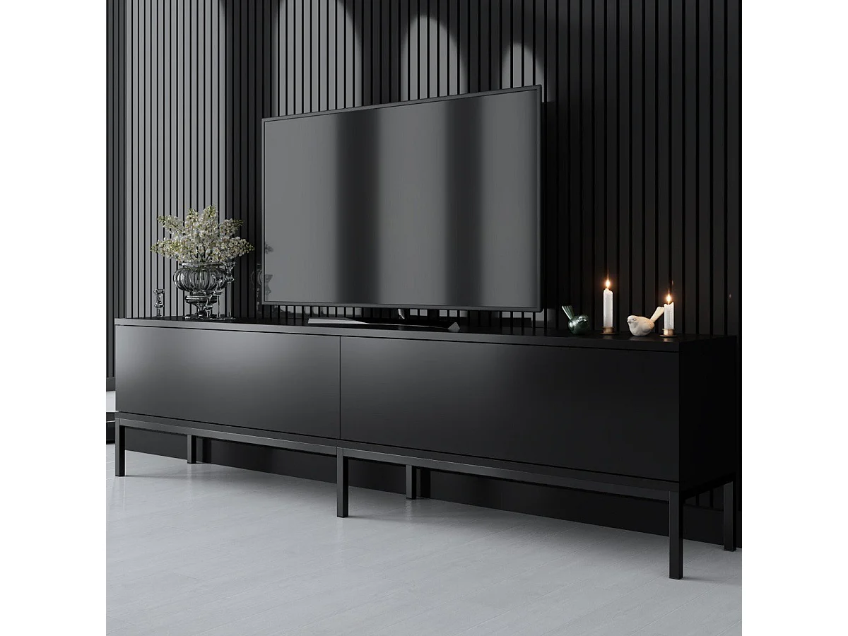 Móvel de TV – 180 cm de largura – Preto – Painel de partículas revestido de melamina