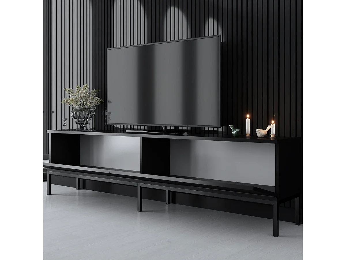 Móvel de TV – 180 cm de largura – Preto – Painel de partículas revestido de melamina