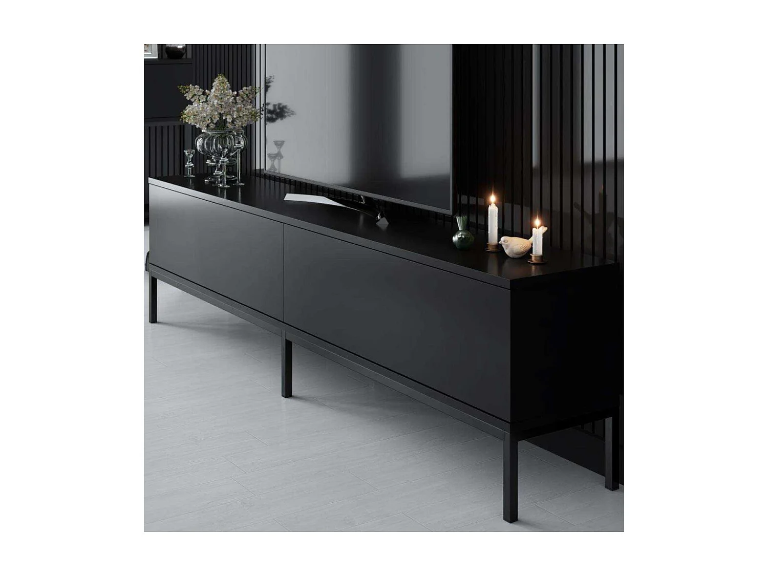 Móvel de TV – 180 cm de largura – Preto – Painel de partículas revestido de melamina