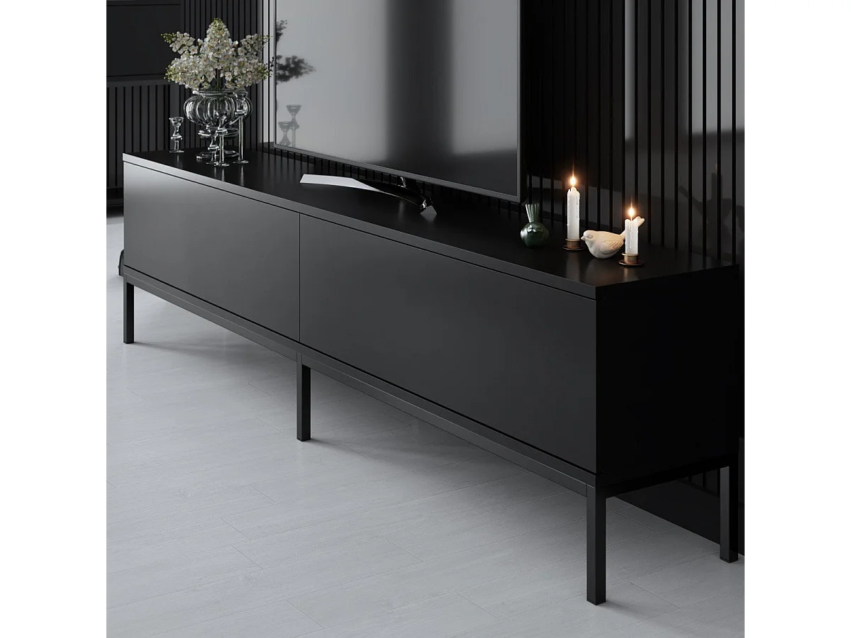 Meuble TV  2 portes rabattables noir L180 cm - LORD