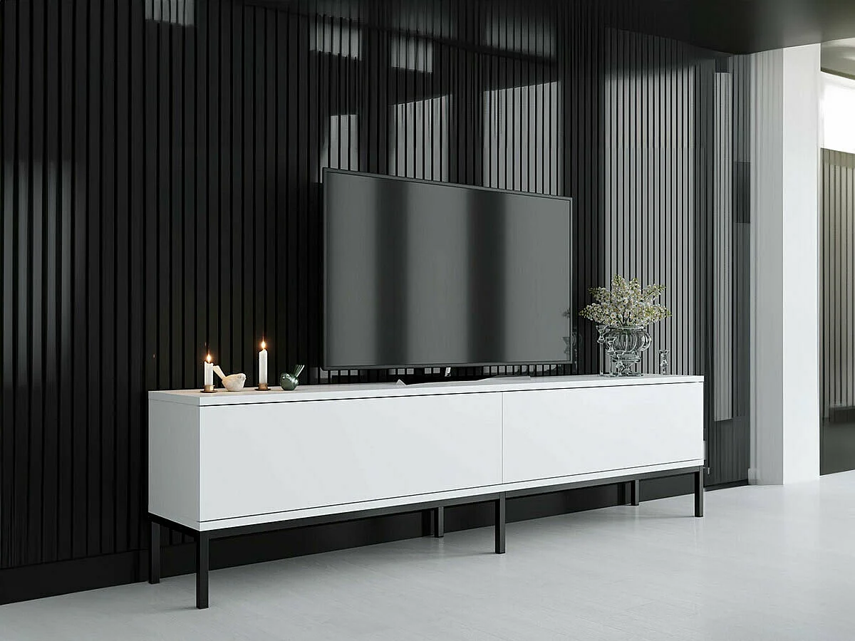 TV-Ständer – 180 cm x 47 cm x 30 cm – Schwarz und Weiß – Melaminbeschichtete Spanplatte