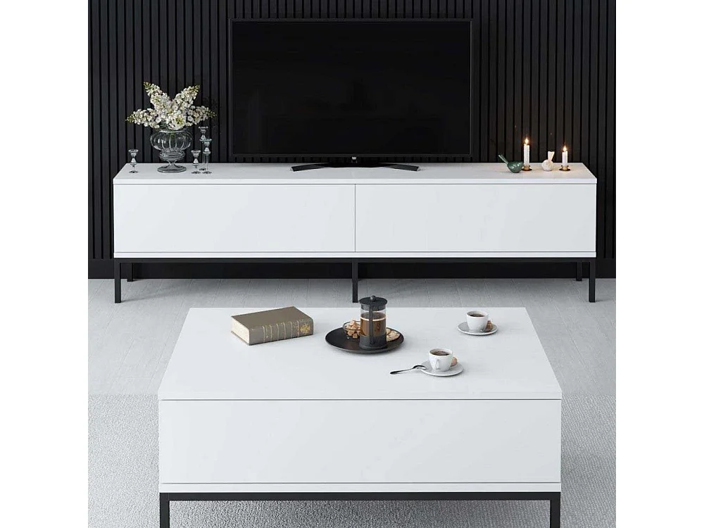 TV-Ständer – 180 cm x 47 cm x 30 cm – Schwarz und Weiß – Melaminbeschichtete Spanplatte