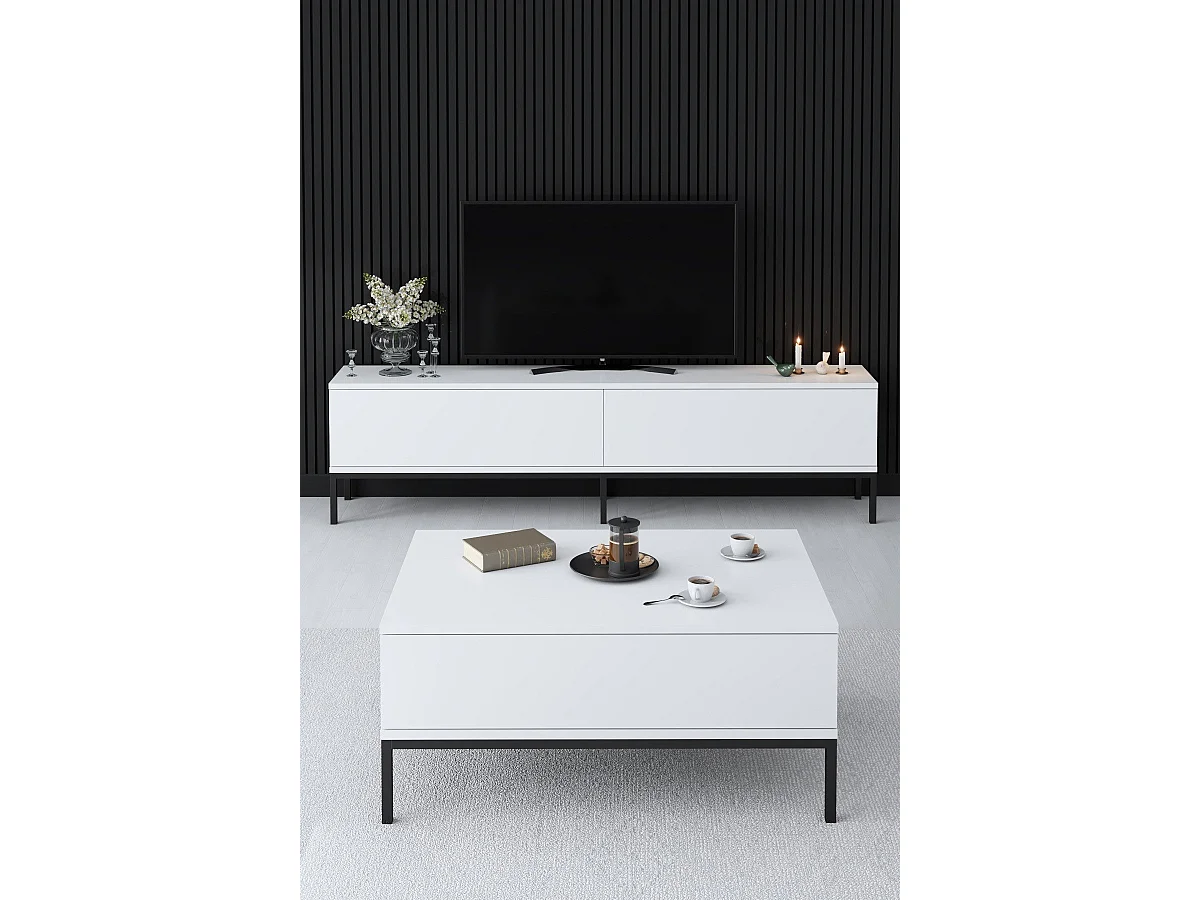 TV-Ständer – 180 cm x 47 cm x 30 cm – Schwarz und Weiß – Melaminbeschichtete Spanplatte