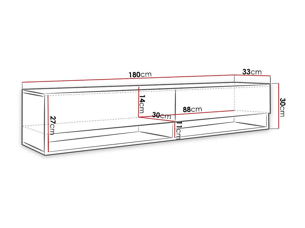 Mueble TV Sarasota 119, Negro|Grafito, Número de puertas: 2.00, 180x30x33cm
