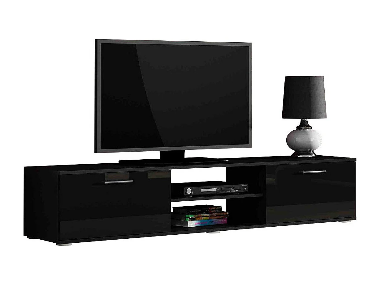 Meuble TV Tornola 101, Noir|Noir brillant, Le nombre de portes: 2, 180x37x43cm