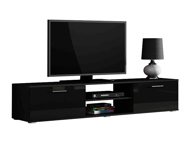 Meuble TV Tornola 101, Noir|Noir brillant, Le nombre de portes: 2, 180x37x43cm
