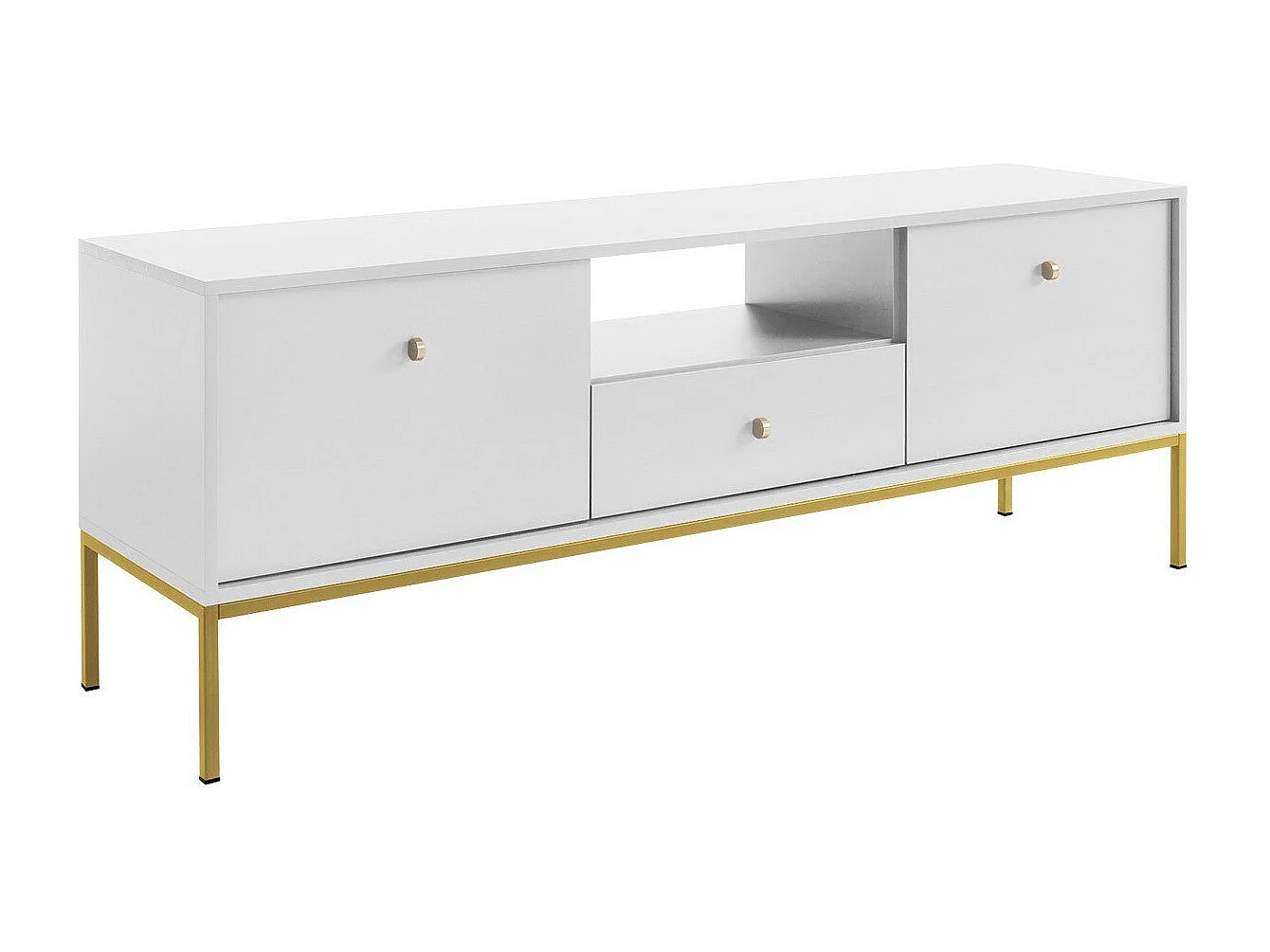 Meuble TV Romveri 101, Blanc|Doré, Le nombre de portes: 2, Nombre de tiroirs: 1, 154x56cm