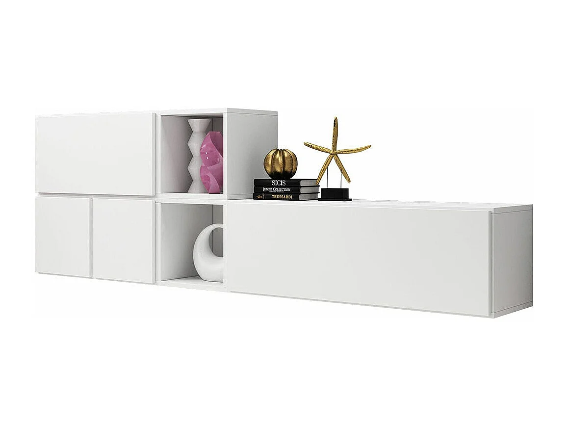 Mueble TV Charlotte C114, Blanco, Número de puertas: 4.00, 227x76x39cm