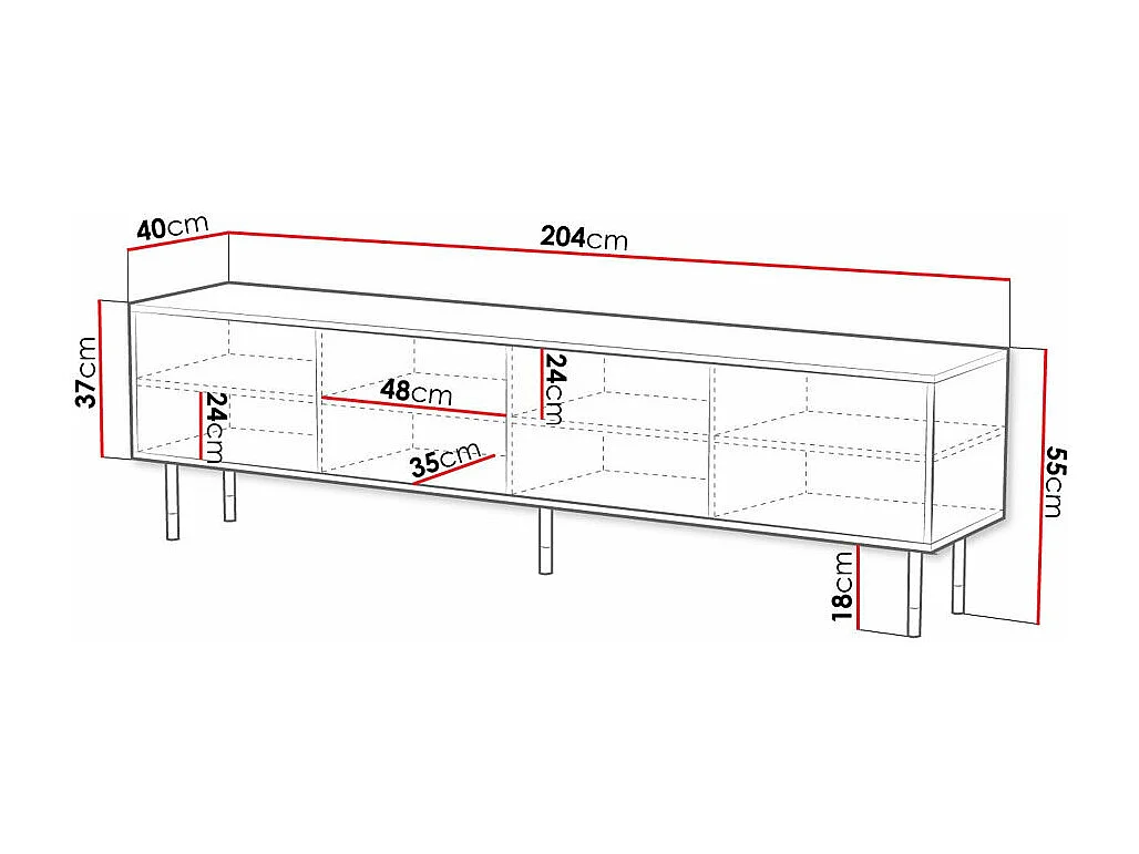 Mesa para TV Charlotte P104, 204x55x40cm