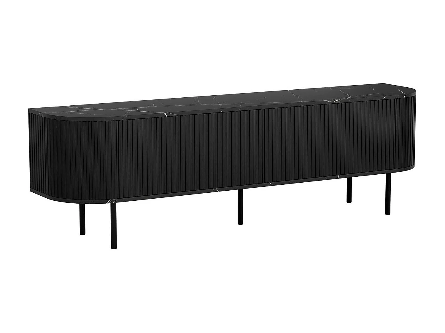 Meuble TV Charlotte 196, Marbre noir|Noir, 180x55x40cm