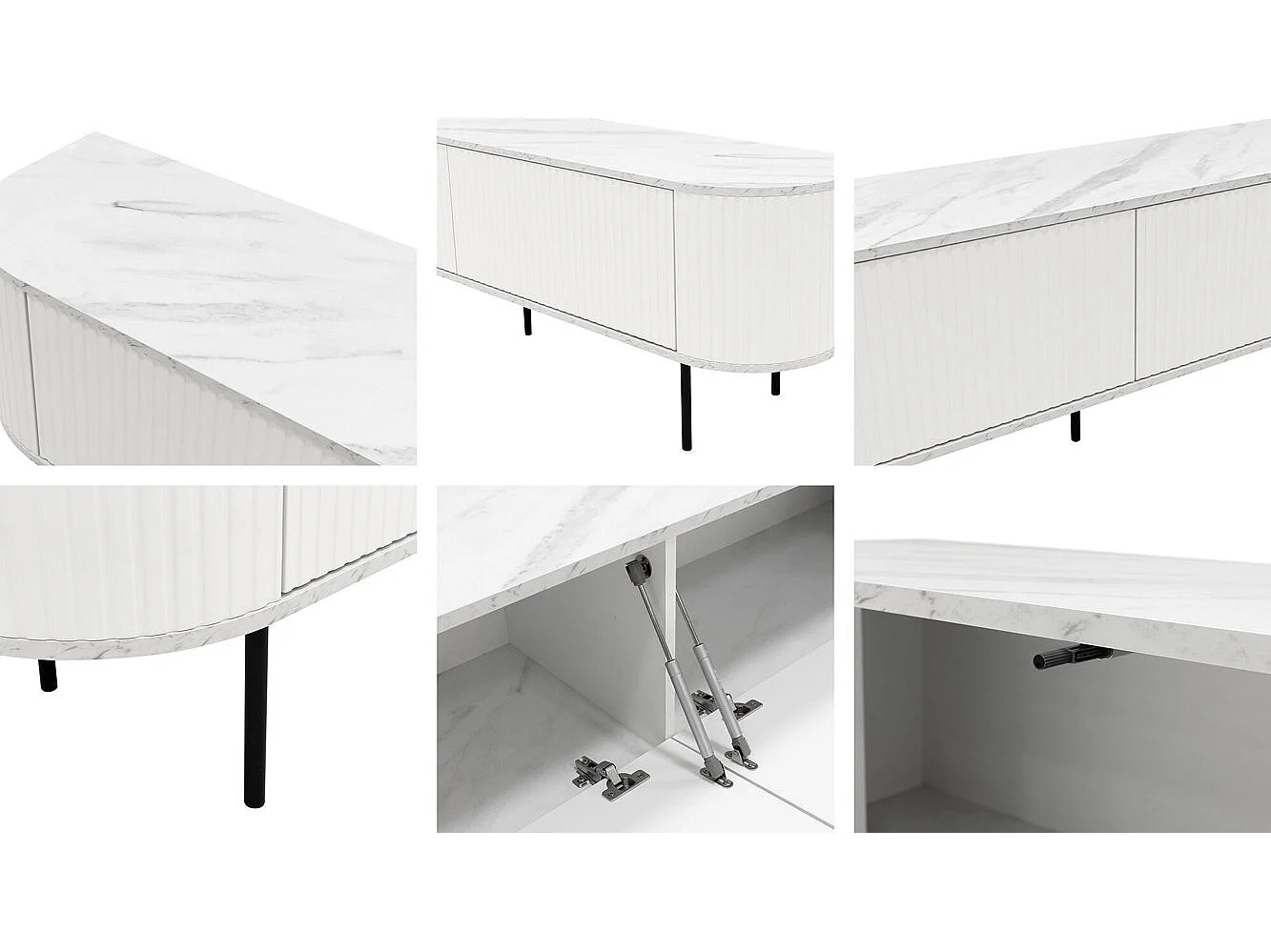 Meuble TV Charlotte 196, Marbre noir|Noir, 180x55x40cm