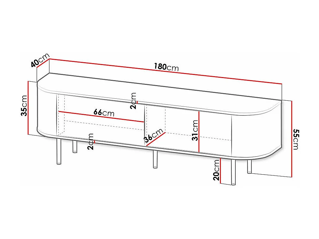 Meuble TV Charlotte 196, Marbre noir|Noir, 180x55x40cm