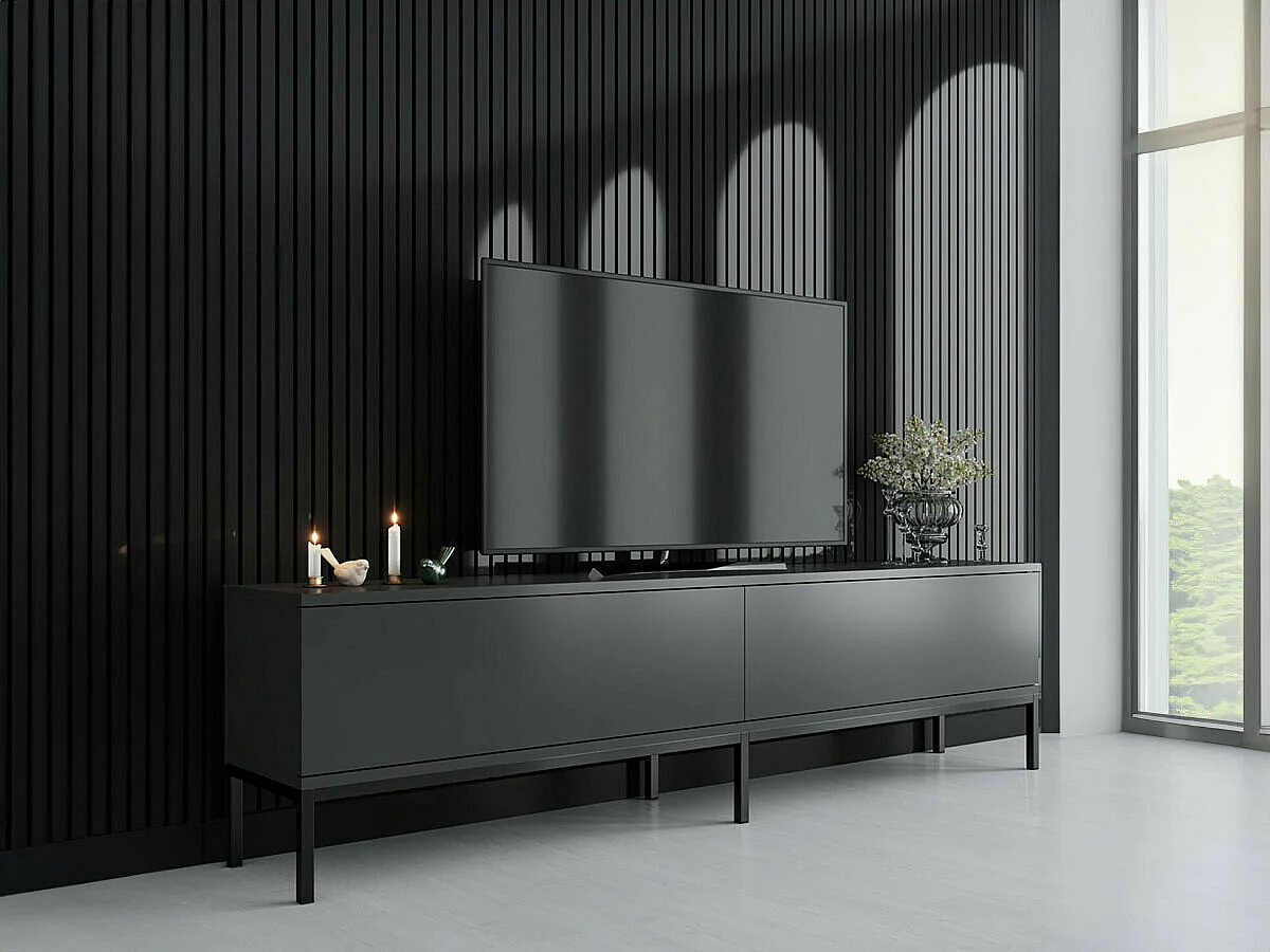 Mesa de tv Kailua Z115, Antracita|Negro, 180x47x30cm