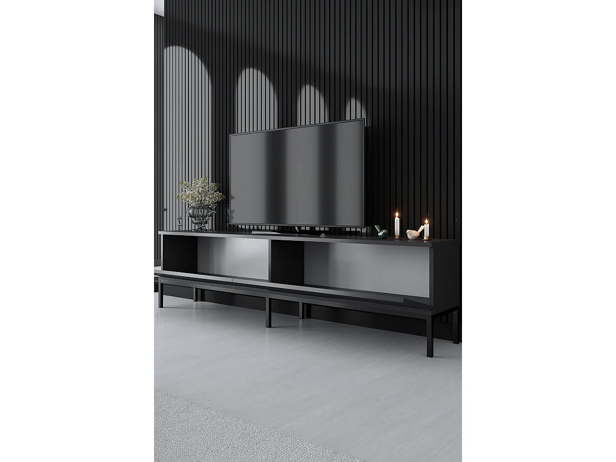 Mesa de tv Kailua Z115, Antracita|Negro, 180x47x30cm