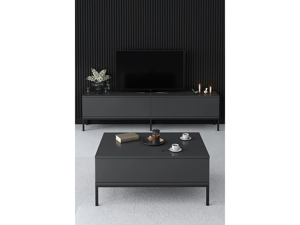 Mesa de tv Kailua Z115, Antracita|Negro, 180x47x30cm