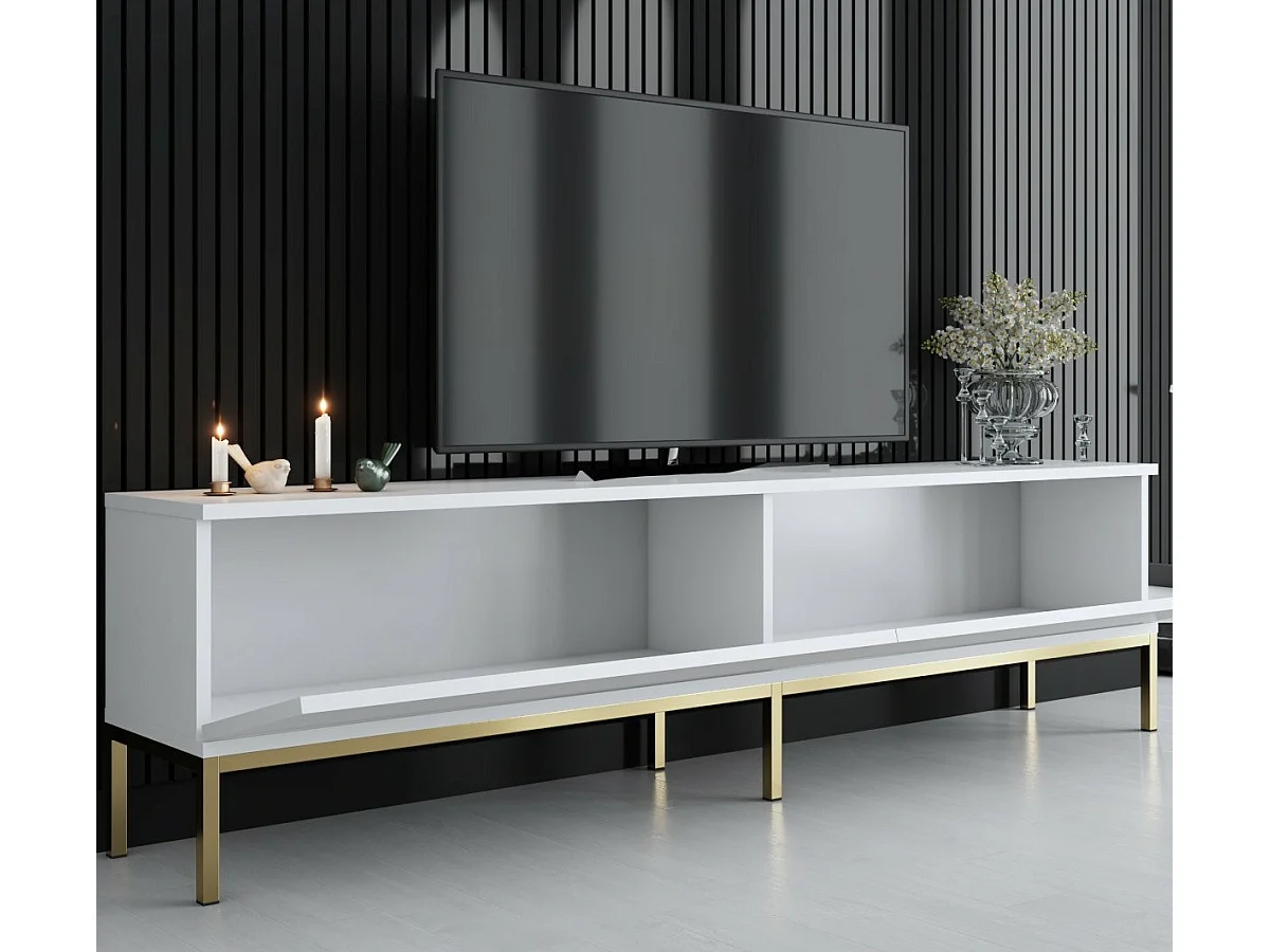 Stojak pod TV – 180 x 47 x 30 cm – Biały i złoty – Płyta wiórowa pokryta melaminą